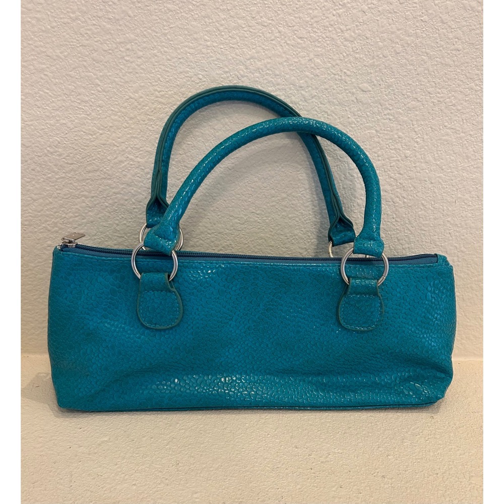 Primeware Teal Blue Pebble Faux Leather Insulated Wine‎ Tote Bag Clutch Purse